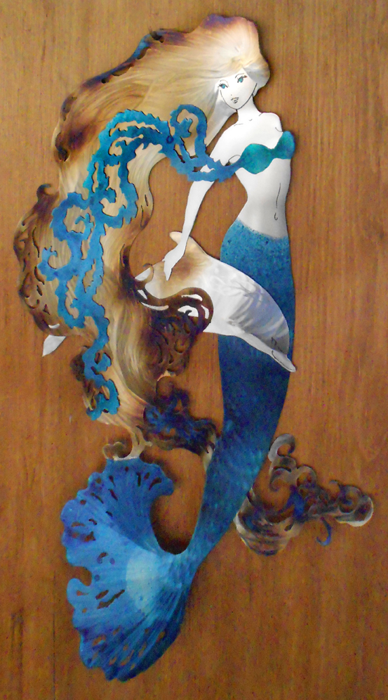 Blue Mermaid with Dolphin 2