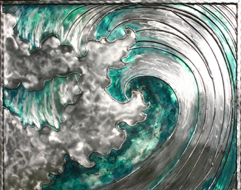 The hand burnishing of the wave foam creates texture.